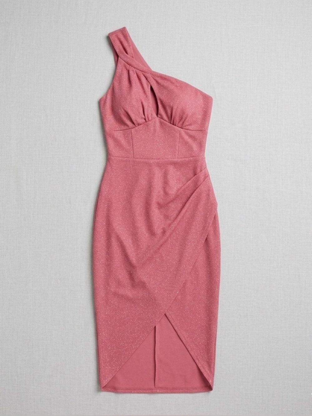ASOS Curve Metallic Pink One-Shoulder Dress Size 14 | Bodycon Party Dress